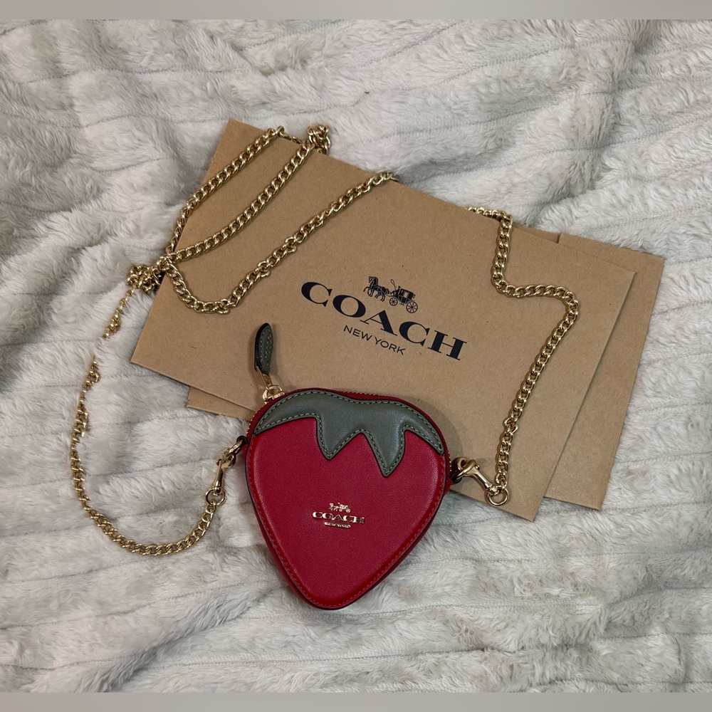 Coach Electric Red Strawberry Coin Bag